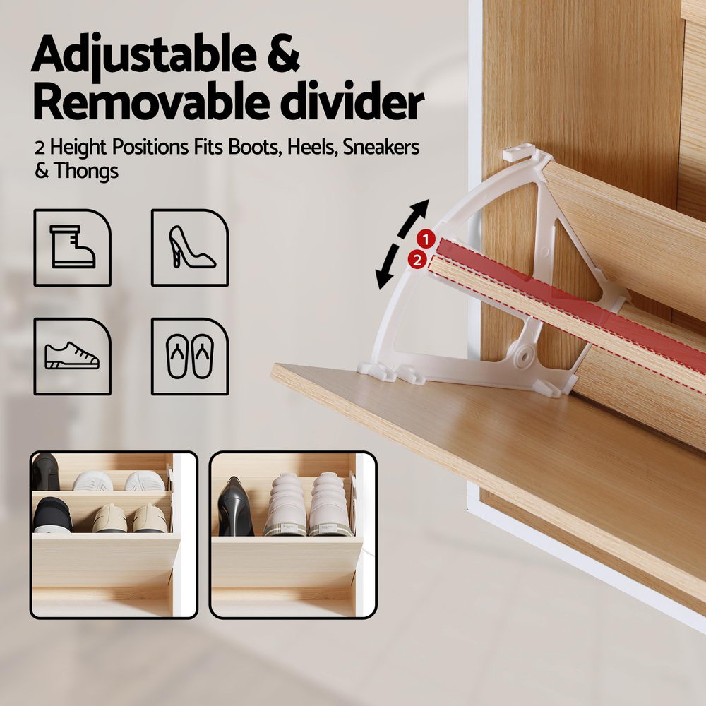 Artiss Shoe Rack Cabinet 24 Pairs Adjustable Shelf Pine