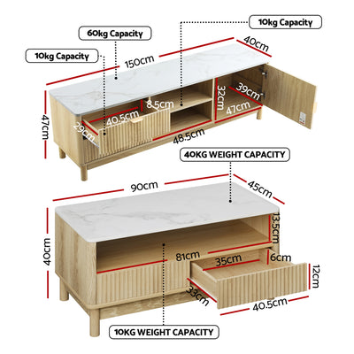 Artiss TV Unit & Coffee Table Set Storage Drawers Pine