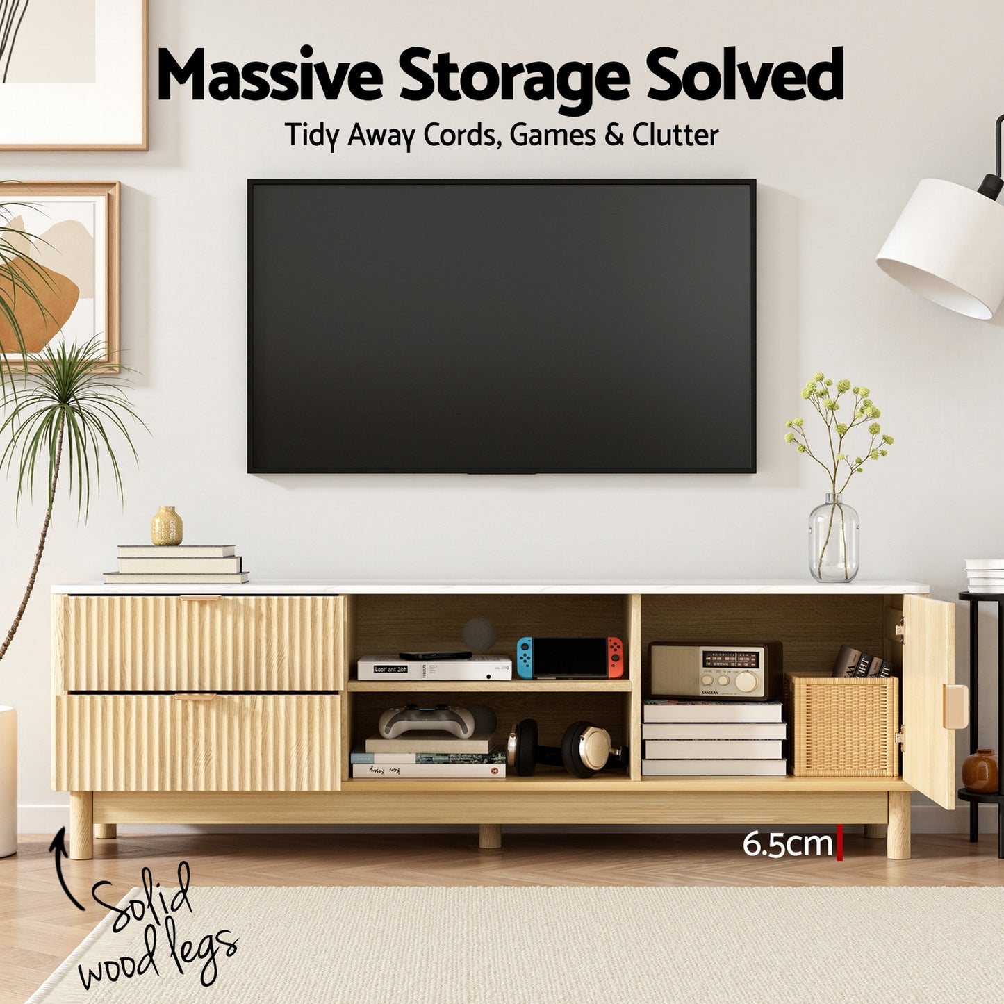 Artiss TV Unit & Coffee Table Set Storage Drawers Pine