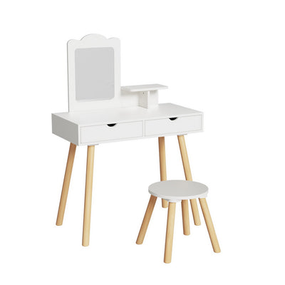 Keezi Kids Dressing Table Vanity Makeup Chair Set with Mirror Drawers Wooden Legs