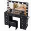 Artiss Dressing Table Charging Station LED Vanity Desk Set Stool Glass Top Make up Mirror Storage Drawer Black