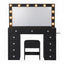 Artiss Dressing Table Charging Station LED Vanity Desk Set Stool Glass Top Make up Mirror Storage Drawer Black
