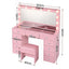 Artiss Dressing Table Charging Station LED Vanity Desk Set Stool Glass Top Make up Mirror Storage Drawer Pink