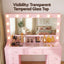Artiss Dressing Table Charging Station LED Vanity Desk Set Stool Glass Top Make up Mirror Storage Drawer Pink