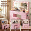 Artiss Dressing Table Charging Station LED Vanity Desk Set Stool Glass Top Make up Mirror Storage Drawer Pink