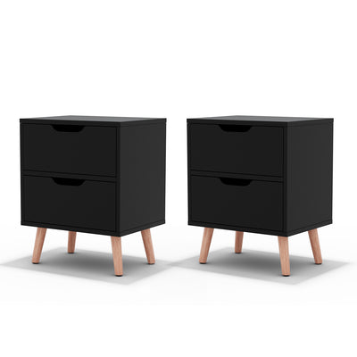 Artiss 2 x Bedside Table 2 Drawers - BODEN Black