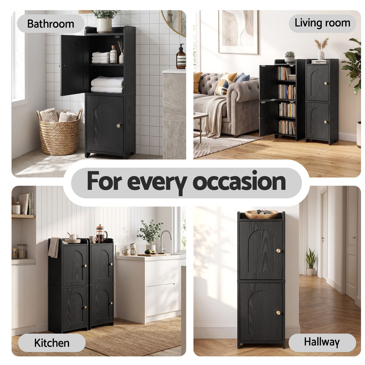 Artiss Bathroom Storage Cabinet Freestanding Cupboard Narrow Floor Shelf Black