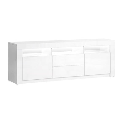 Artiss TV Cabinet Entertainment Unit Stand RGB LED High Gloss Furniture Storage Drawers Shelf 200cm White