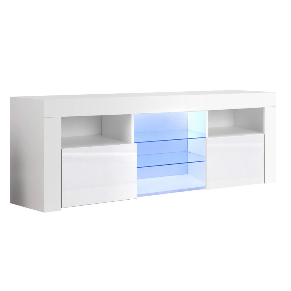 Artiss TV Cabinet Entertainment Unit Stand RGB LED Gloss Furniture 160cm White