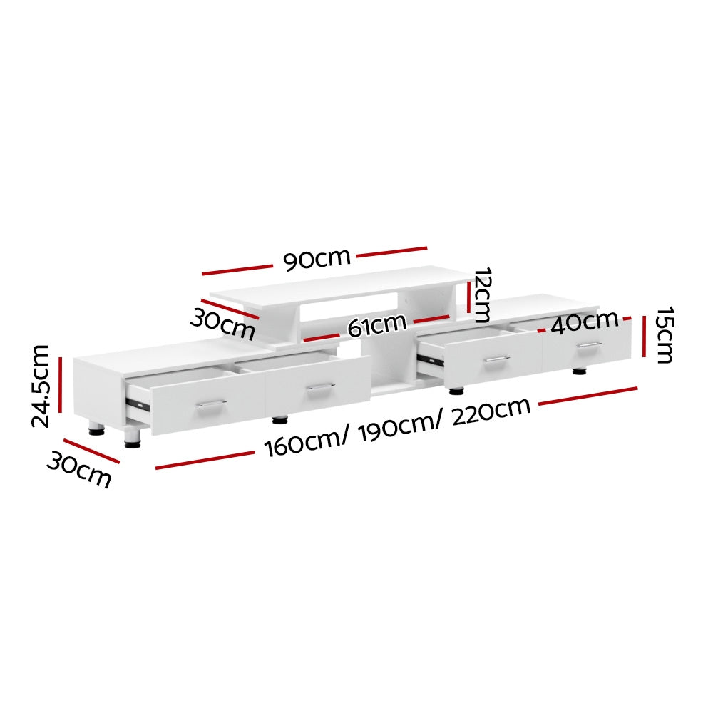 Artiss TV Cabinet Entertainment Unit Stand Wooden 160CM To 220CM Lowline Storage Drawers White