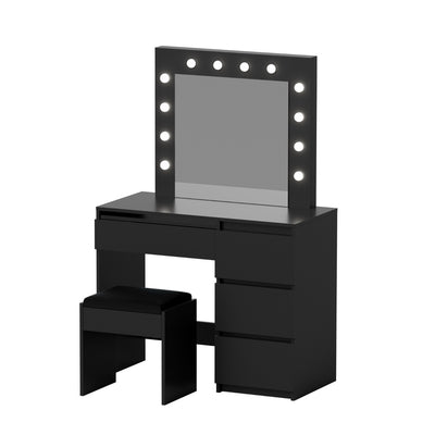 Artiss Dressing Table Set Stool 12 Led Bulbs Black