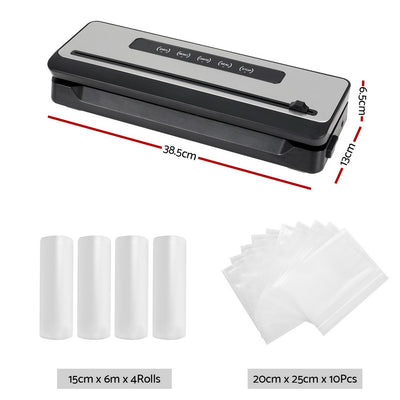 Devanti Food Vacuum Sealer Machine Sealing Cutter 5 Modes Storage Bags 4 Rolls