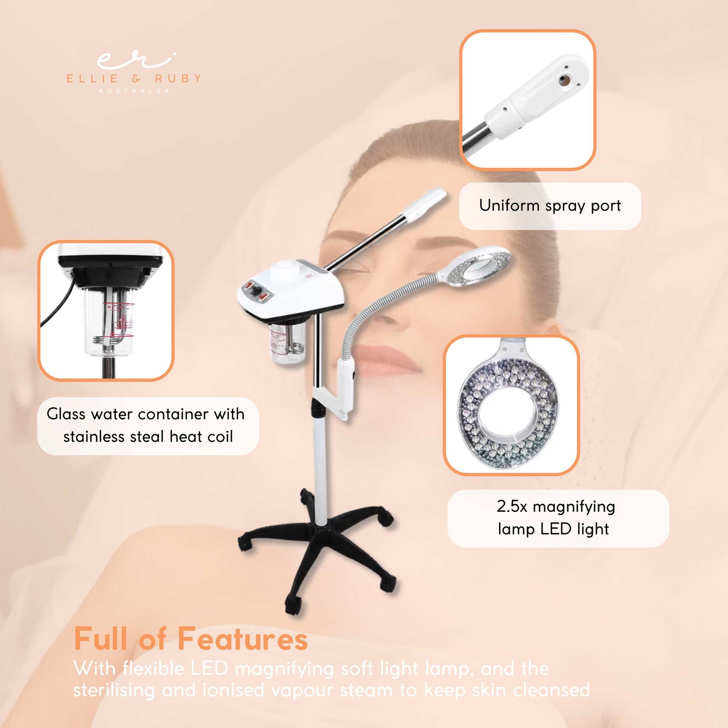 Facial Steamer and Magnifying Lamp 2in1 Beauty Machine Face Spa Magnifier Stand