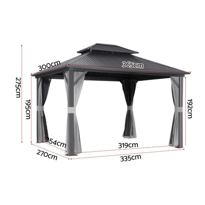 Instahut Gazebo 3x3.65m Canopy Outdoor Steel Frame Patio Tent Curtains Marquee Grey