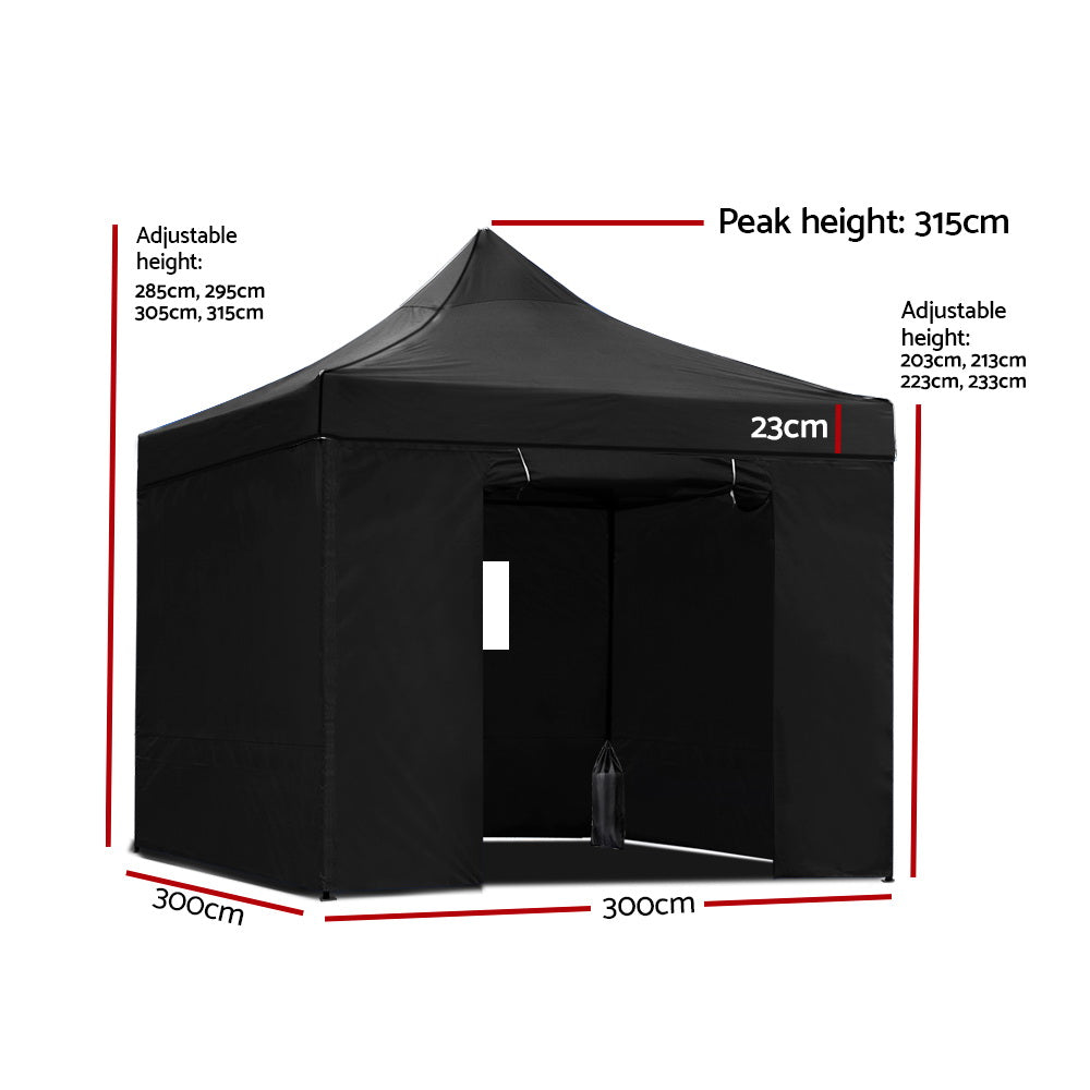 Instahut Gazebo Pop Up Marquee 3x3 Folding Wedding Tent Gazebos Shade Black