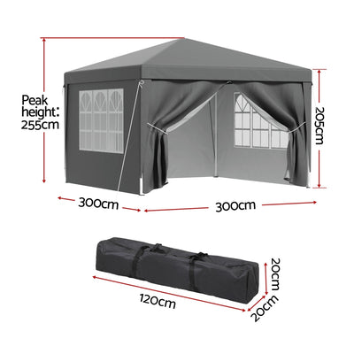 Instahut Gazebo 3x3 Pop Up Marquee Folding Tent Wedding Gazebos Camping Outdoor Shade Canopy Gray