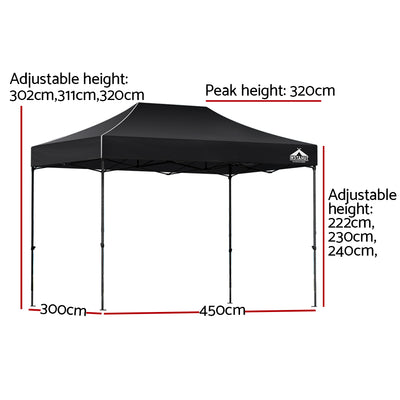 Instahut Gazebo Pop Up Marquee 3x4.5m Outdoor Tent Folding Wedding Gazebos Black