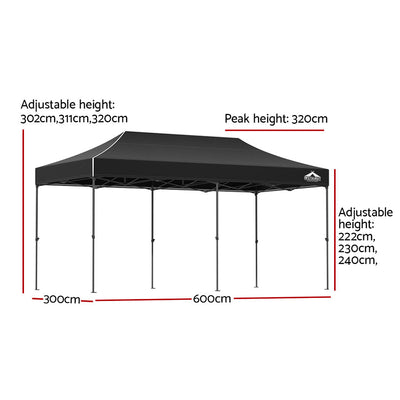 Instahut Gazebo Pop Up Marquee 3x6m Outdoor Tent Folding Wedding Gazebos Black