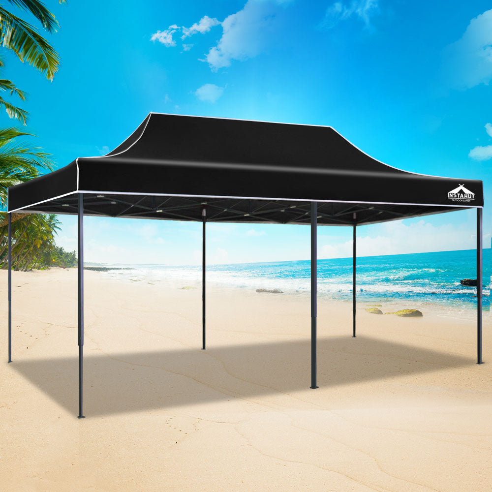 Instahut Gazebo Pop Up Marquee 3x6m Outdoor Tent Folding Wedding Gazebos Black