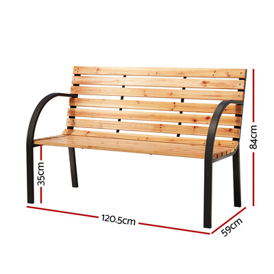 Gardeon Outdoor Garden Bench Seat 120cm Wooden Steel 2 Seater Patio Furniture Natural