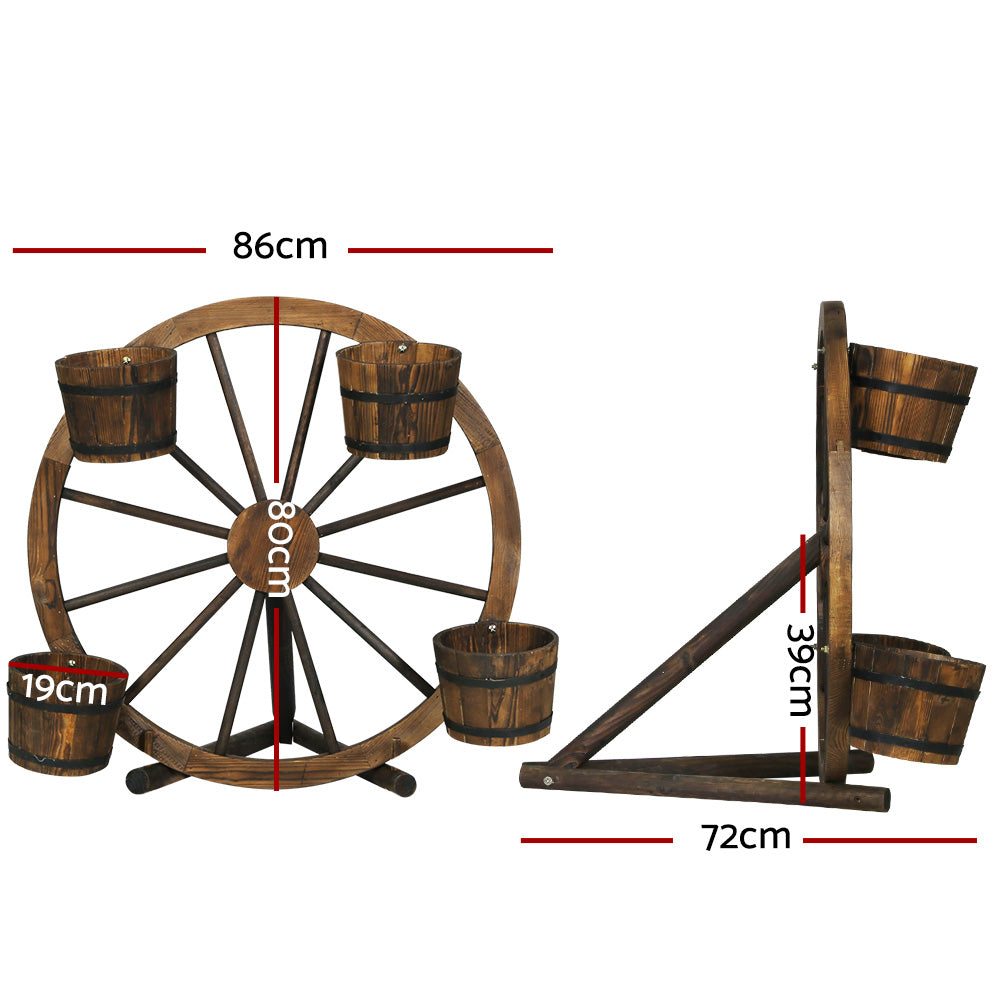 Gardeon Garden Ornaments Decor Wooden Wagon Wheel Rustic Outdoor Planter flower