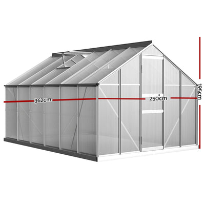 Greenfingers Greenhouse Aluminium Green House Garden Shed Polycarbonate 3.6x2.5M