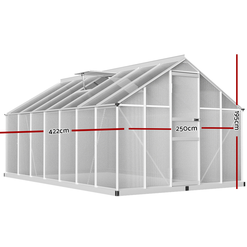 Greenfingers Greenhouse Aluminium Green House Polycarbonate Garden Shed 4.2x2.5M