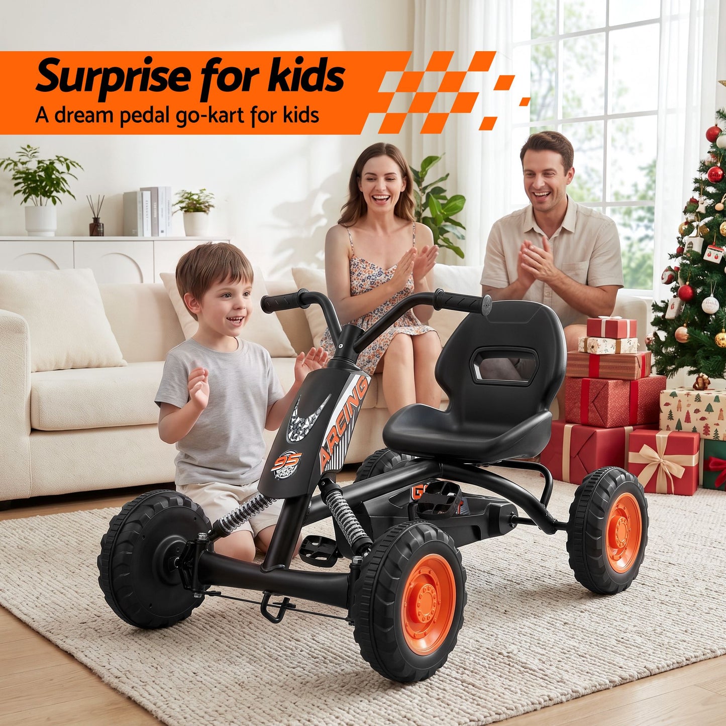 Rigo Pedal Go Kart Kids with Plastic Wheels Forward Reverse Black 84cm