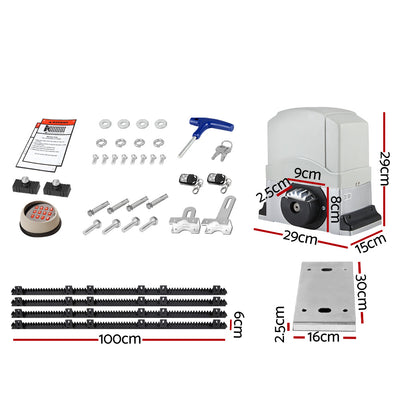 Auto Electric Sliding Gate Opener 1200KG Keypad 4M Rails