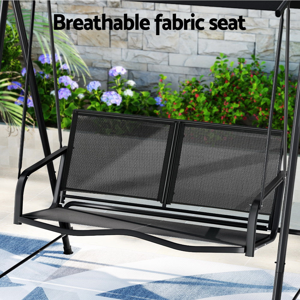 Gardeon Outdoor Swing Chair Garden Bench 2 Seater Canopy Patio Furniture Black