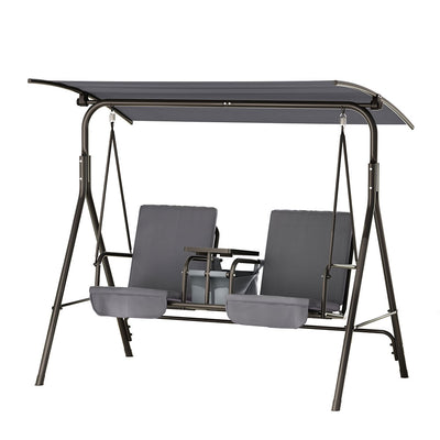 Gardeon Outdoor Patio Swing Chair 2 Seater Canopy Table Top Cup Holder Black