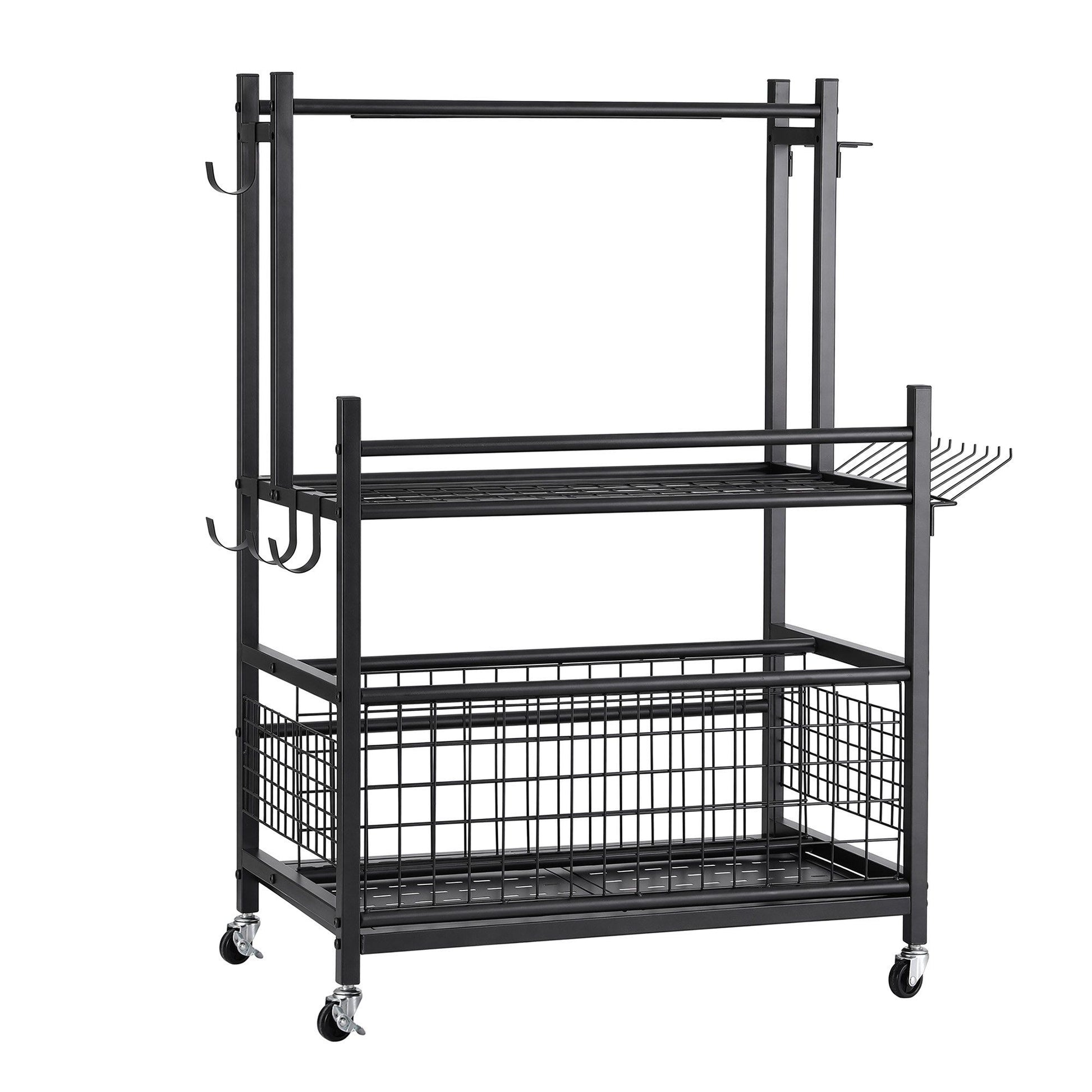 Gardeon Garden Tool Organizer Rack 16 Slots Rolling Garage Storage with Hooks