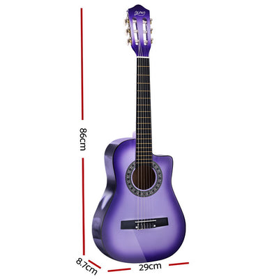 Alpha 34" Inch Guitar Classical Acoustic Cutaway Wooden Ideal Kids Gift Children 1/2 Size Purple