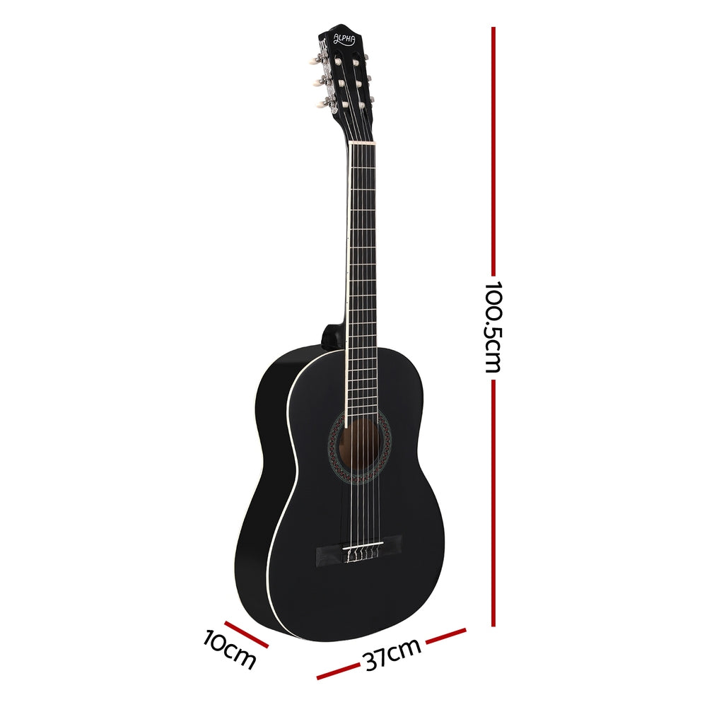 Alpha 39 Inch Classical Guitar Wooden Body Nylon String Beginner Gift Black