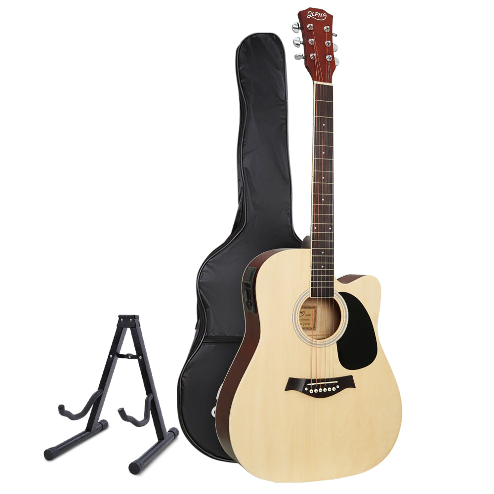 Alpha 41" Inch Electric Acoustic Guitar Wooden Classical with Pickup Capo Tuner Bass Natural