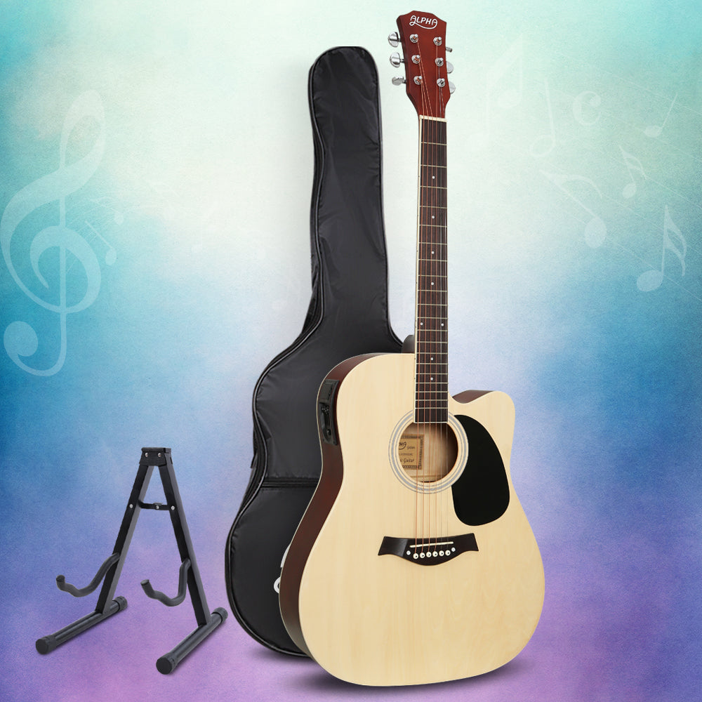 Alpha 41" Inch Electric Acoustic Guitar Wooden Classical with Pickup Capo Tuner Bass Natural