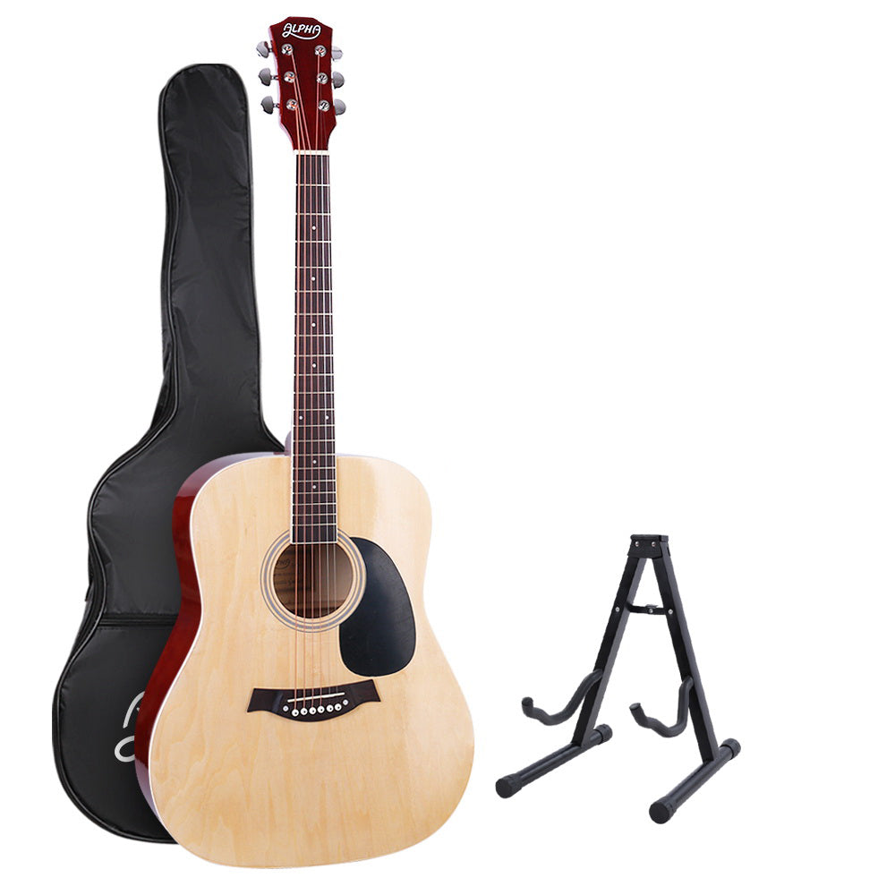 ALPHA 41 Inch Wooden Acoustic Guitar with Accessories set Natural Wood