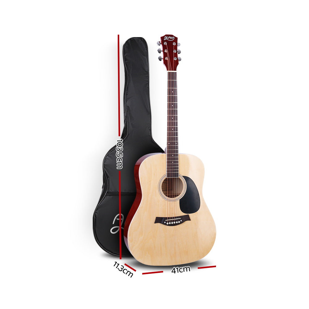 ALPHA 41 Inch Wooden Acoustic Guitar with Accessories set Natural Wood