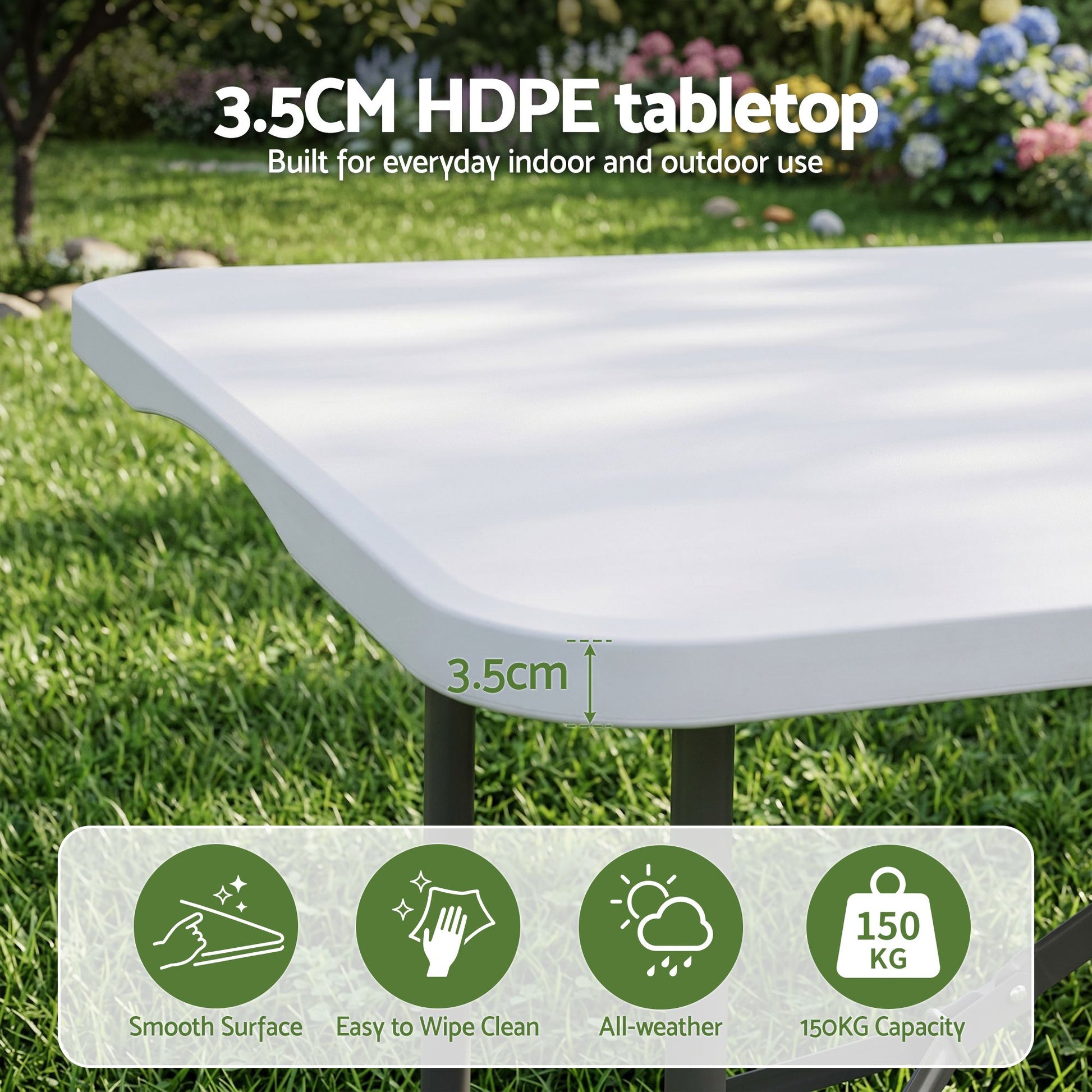 Gardeon 180cm Folding Table Portable Fold-in-Half with Handle Camping Picnic