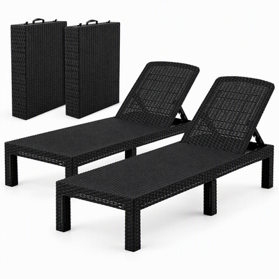 Gardeon 2X Foldable Sun Lounges Outdoor Recliner Patio Beach Chair Rattan Black