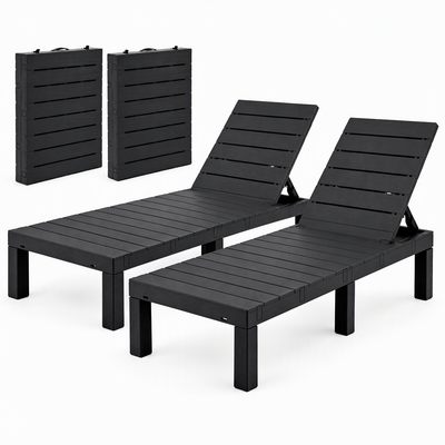 Gardeon 2X Foldable Sun Lounges Outdoor Recliner Patio Beach Chair Slatted Black