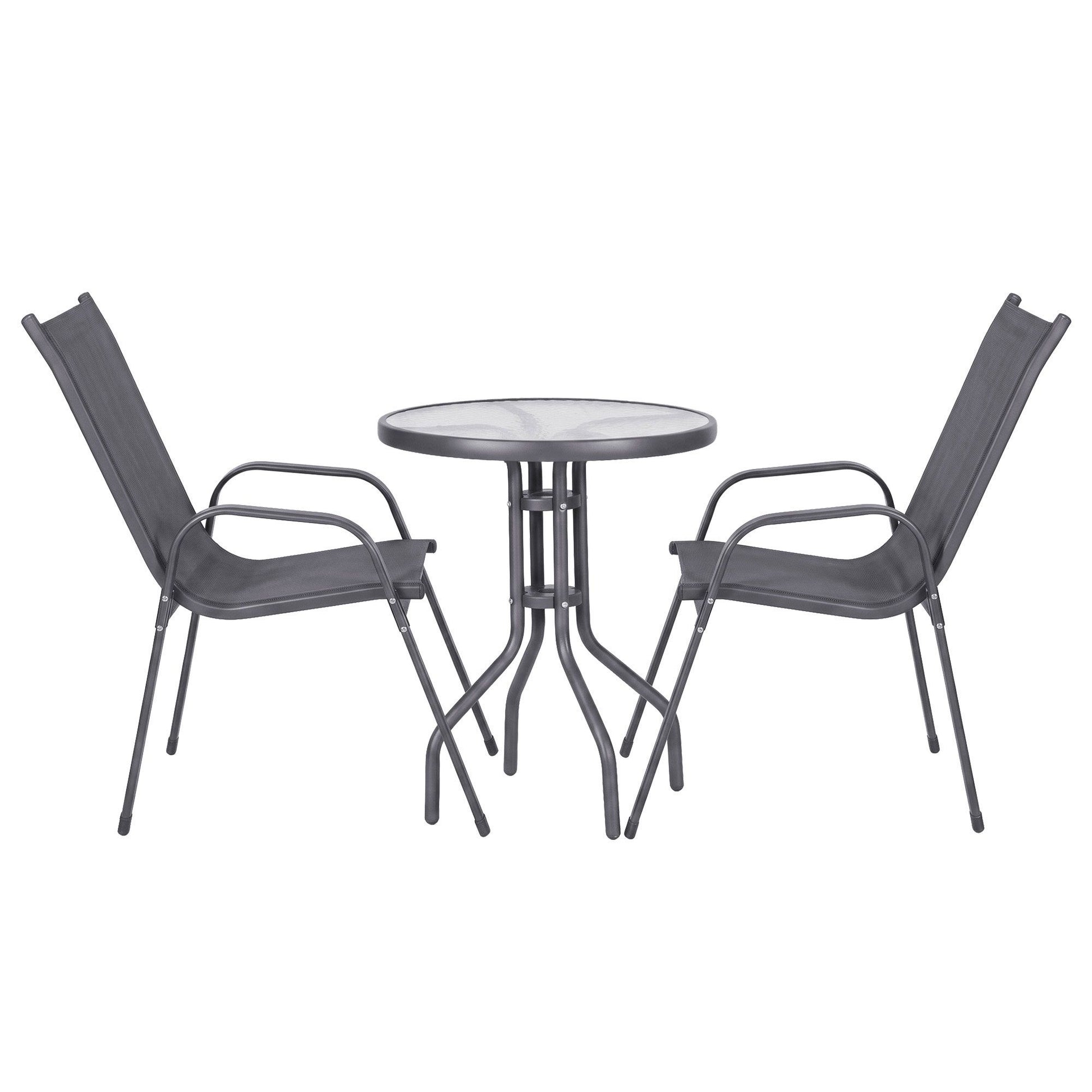 Gardeon 3PC Outdoor Bistro Set Table and Chairs Stackable Patio Furniture Grey