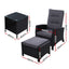 Gardeon 3PC Recliner Chairs Table Sun lounge Wicker Outdoor Furniture Adjustable Black