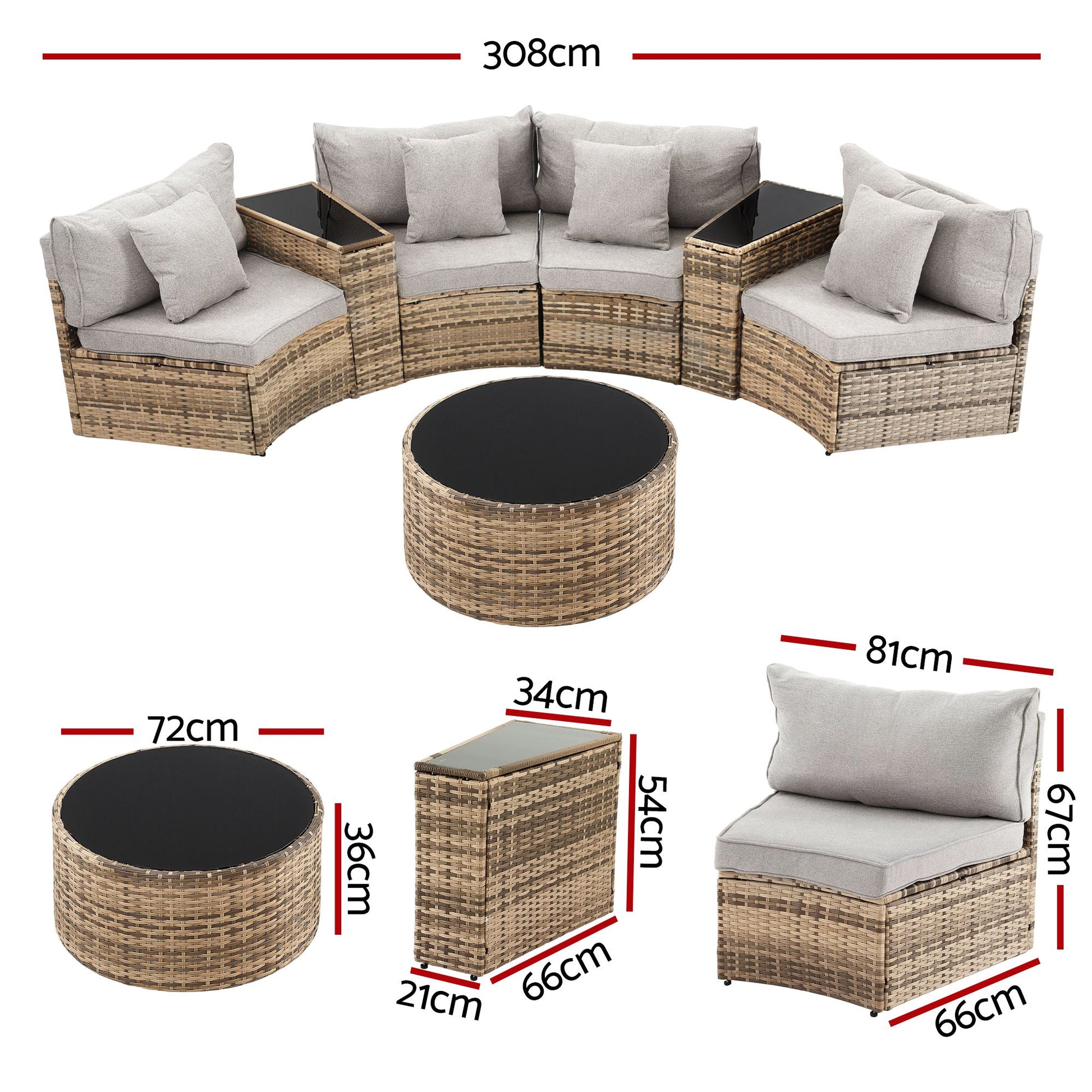 Gardeon 4 Seater Outdoor Sofa Set 7PCS Table Chair Brown Rattan Patio Furniture