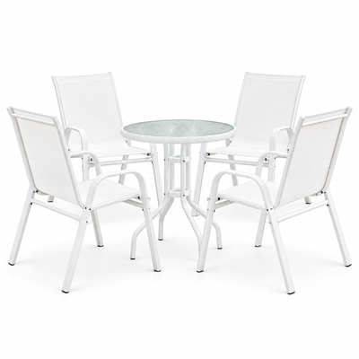 Gardeon 5PC Bistro Set Outdoor Table and Chairs Stackable Patio Furniture White