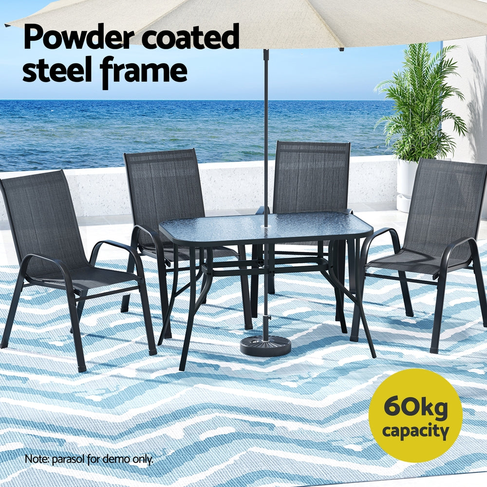 Gardeon 5PC Outdoor Dining Set Table and Chairs Patio Furniture Bistro Set Garden Black