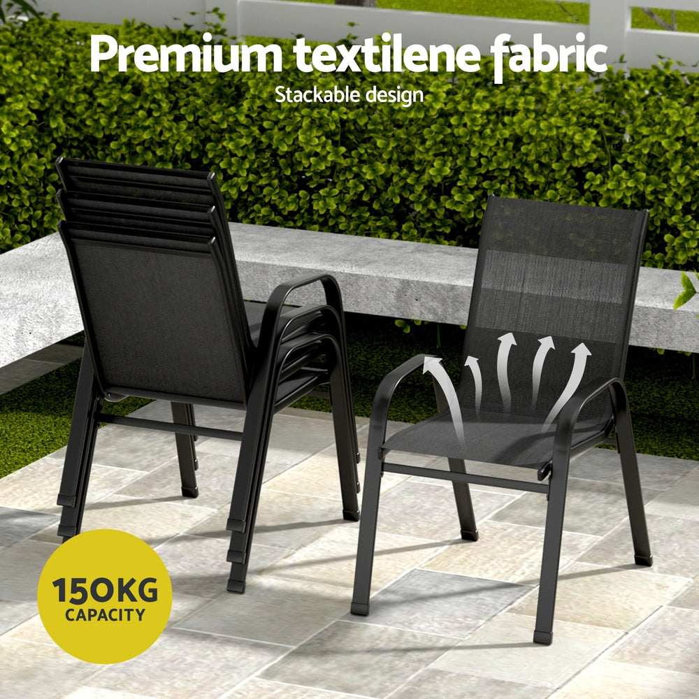 Gardeon 5PC Outdoor Dining Set Table and Chairs Patio Furniture Bistro Set Garden Black