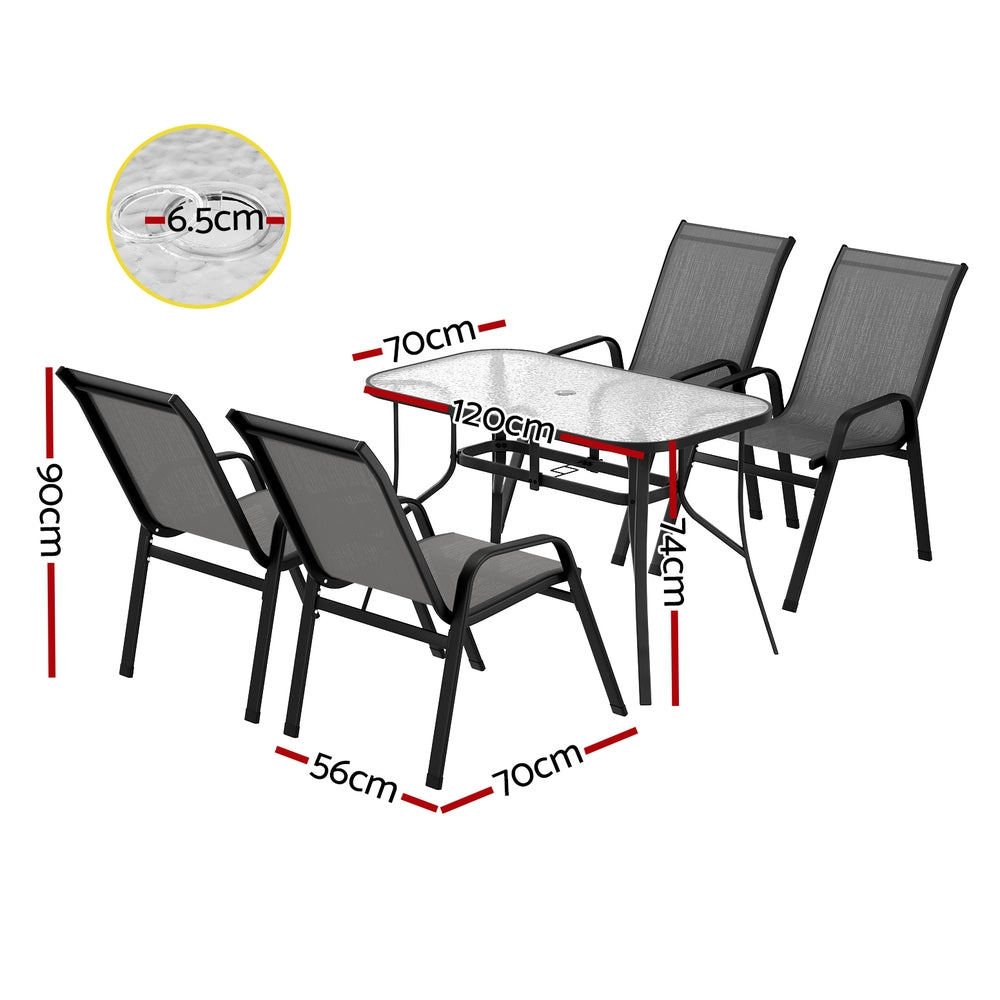 Gardeon 5PC Outdoor Dining Set Table and Chairs Patio Furniture Bistro Set Garden Grey