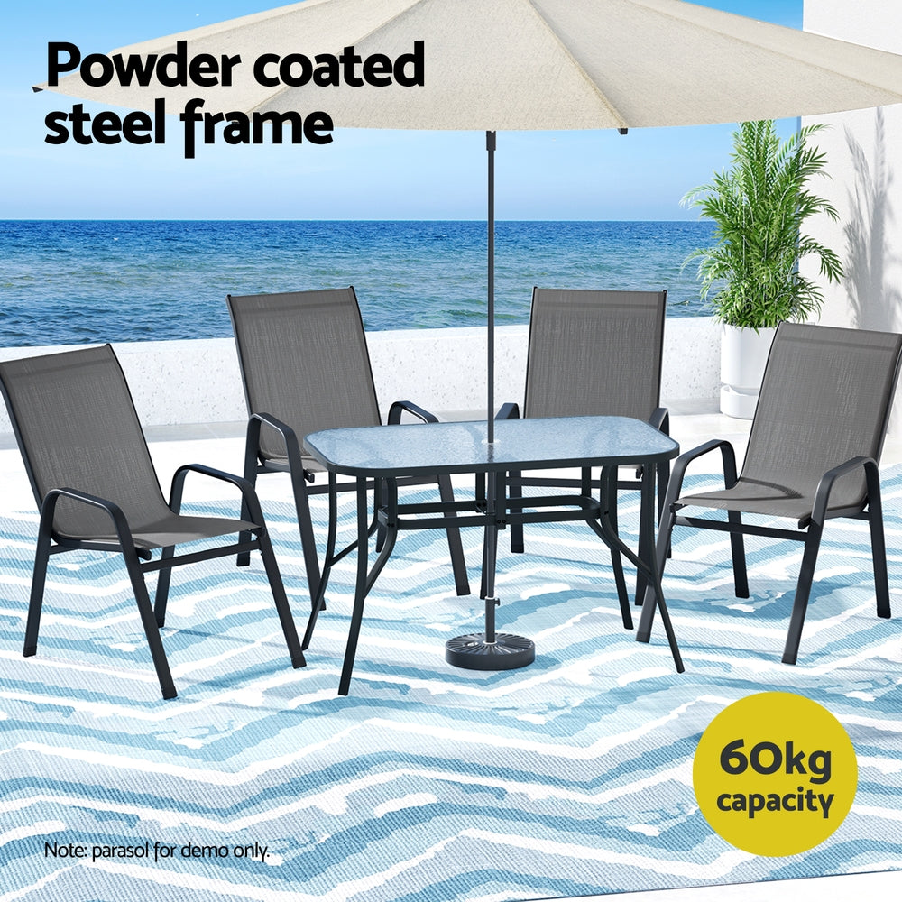 Gardeon 5PC Outdoor Dining Set Table and Chairs Patio Furniture Bistro Set Garden Grey