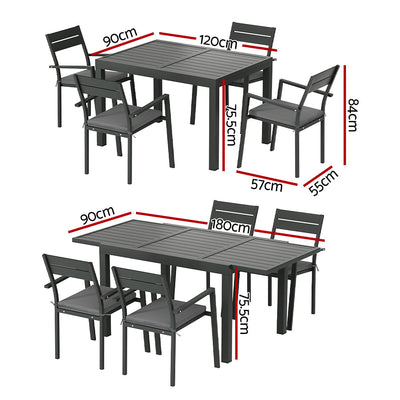 Gardeon 5pcs Outdoor Dining Set 4-Seater Aluminum Extension Table Chairs Lounge